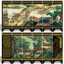 仿古屏风六扇清明上河图商务礼品/漆画摆件/工艺品摆件