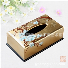 新中式手工彩绘漆器纸巾盒家居饰品样板间会所摆件