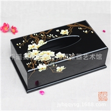 新中式手工彩绘漆器纸巾盒家居饰品礼品工艺品样板房摆件