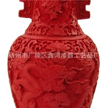 【鑫河漆器】热销！10寸漆雕工艺双耳龙瓶厂家直销量大从优