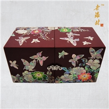平遥推光漆器对开红花开富贵首饰盒贝壳镶嵌首饰盒