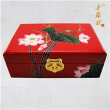 平遥推光漆器描边彩绘工艺荷花首饰盒结婚生日商务礼品中国风