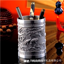 批发供应笔筒纯锡笔筒金属工艺品和谐发展笔筒