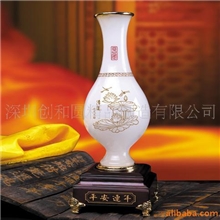 供应琉璃工艺品（平安连年）花瓶合金白琉璃摆件