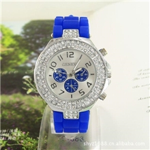 【外贸爆款】硅胶手表/镶钻时尚手表/小额现货批发Geneva手表