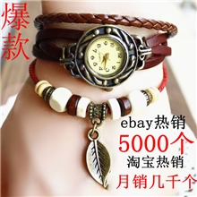 ebay外贸爆款真皮学生男士女士情侣韩表复古牛皮手链女款手表批发