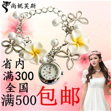 ebay速卖通外贸热销爆款陶泥花朵手链表时尚学生女士石英工艺手表