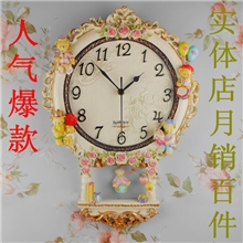 厂家直供田园风格挂钟树脂工艺艺术钟表个性客厅挂表