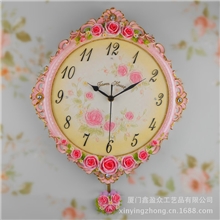 家居饰品批发新款欧式田园树脂挂钟创意手工镶钻艺术工艺钟表