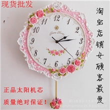 厂家批发创意树脂挂钟田园时尚壁挂钟婚庆装饰品粉色