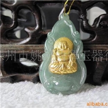 翡翠金镶玉玉石玉镶金千足金佛公一件起批