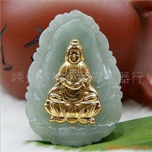 翡翠金镶玉玉石金镶玉24k千足金观音挂件