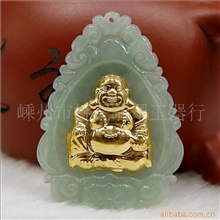 翡翠金镶玉玉石金镶玉24k千足金佛挂件