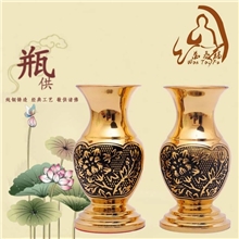 七寸纯铜供佛花瓶富贵牡丹传统手工佛具佛教用品厂家批发价格