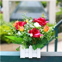 仿真花卉套装韩式田园玫瑰小栅栏花客厅餐桌窗台面摆设装饰花艺