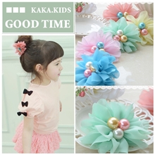 G00D2013爆款儿童发饰儿童发圈飘逸雪纺三个珍珠发圈