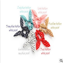 厂家批发韩版双色布艺可爱小兔耳朵发圈头绳蝴蝶结头花发饰头饰