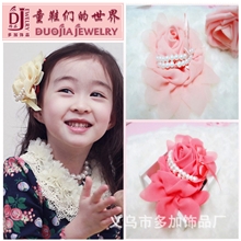 春季新款韩版发饰头饰单支玫瑰带珍珠发夹发卡工厂爆款