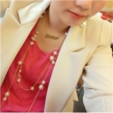 韩版韩国进口原单小香风格气质款珍珠双c多层长款项链