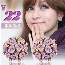 韩国饰品陶瓷花开小花朵镶钻耳环耳钉精致夸张可爱耳饰女