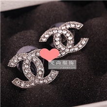 时尚高贵耳饰镶钻耳环本店制定版带标小香双C奥钻耳钉饰品批发