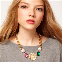 青岛欧美外贸饰品厂家批发复古宝石珍珠毛衣链项链A-176