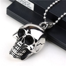 钛钢个性骷髅头黑色滴油款欧美风格吊坠不锈钢项链义乌饰品批发