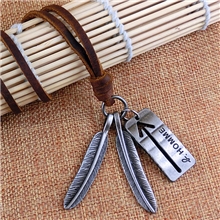 外贸热销款欧美热销复古牛皮项链长款百搭羽毛项链批发男女项链