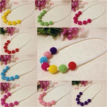 批发加工生产儿童7色彩色珠糖果色毛衣链项链彩虹珠毛线球NK-0005