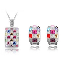 1020-奥地利水晶耳环奢华女王水晶耳钉项链饰品套装（2色）