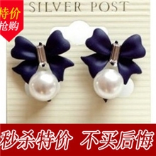 [荐]简蝶饰品韩版饰品甜美镶钻蝴蝶结珍珠坠耳钉T0147厂家批发