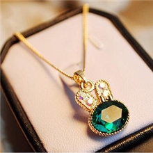 [荐]简蝶饰品海蓝色税金宝石水钻精致小兔子项链镶钻宝石项链