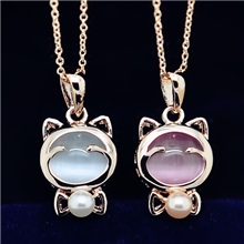 [荐]简蝶饰品韩版超萌可受猫眼石珍珠招财猫咪项链优质项链批发