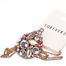 欧美外贸时尚毛衣链饰品批发做旧金宝石水滴吊坠简约长款项链女