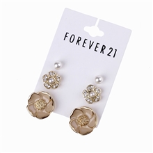欧美外贸时尚饰品批发forever21满钻彩釉花朵式珍珠耳钉组耳环女