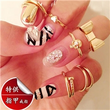 外贸欧美爱心蝴蝶结骷髅关节戒指甲盖指甲戒指组合戒指套