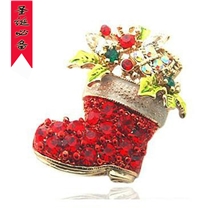 圣诞节靴子胸针韩国红色圣诞袜子礼物别针胸花小额混搭批发