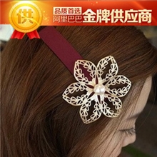 卡洛尔韩版发饰金色花朵边夹百搭发夹甜美淑女镂空布艺发卡混批