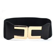 新款超宽复古女士装饰腰带松紧华丽金色U型扣头连衣裙腰封批发