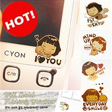 自产自销韩版24K镀金卡通可爱妞子防辐射金属贴手机防辐射贴