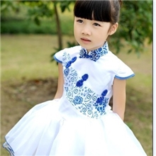 舞台演出服装儿童舞蹈演出服舞蹈公主裙舞蹈白纱裙青花瓷礼服
