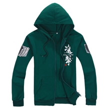 进击的巨人长袖连帽卫衣绿色白色黑色拉链卫衣动漫卫衣COS