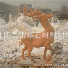 曲阳石雕晚霞红小鹿汉白玉石雕鹿群鹿