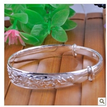 新款热卖雕花推拉手镯S990足银手镯