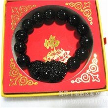 厂家批发供应大号黑貔貅手链黑曜石貔貅手珠佛珠招财进宝貔貅