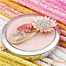 厂家直销豪礼女士双面折叠便携云胶化妆镜葵花水晶钻100个混批