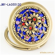 供应古铜色镂空经典双面折叠金属化妆镜子时尚礼品