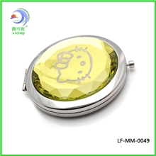 供应水晶面化妆镜水晶刻字高档金属化妆镜双面折叠美容镜批发