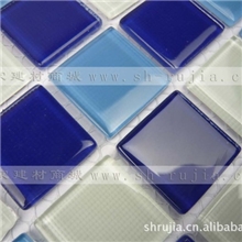 厂家直供地中海蓝色水晶玻璃泳池马赛克瓷砖现货电视墙卫生间