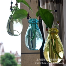 Zakka杂货玻璃花瓶许愿漂流瓶彩色玻璃花瓶可悬挂水培玻璃瓶